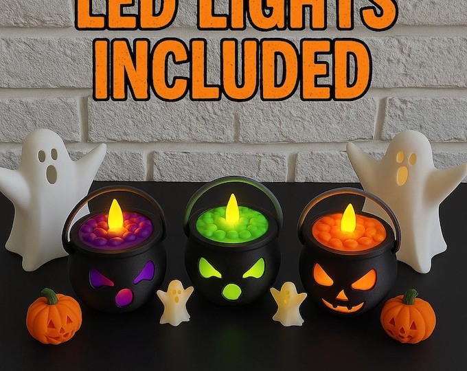 Halloween Cauldron Tea Light Holder: Spooky Gothic Home Decor (LED Included