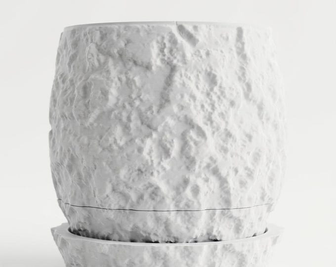 Stone Texture Planter with Saucer – 3D Printed Indoor Plant Pot