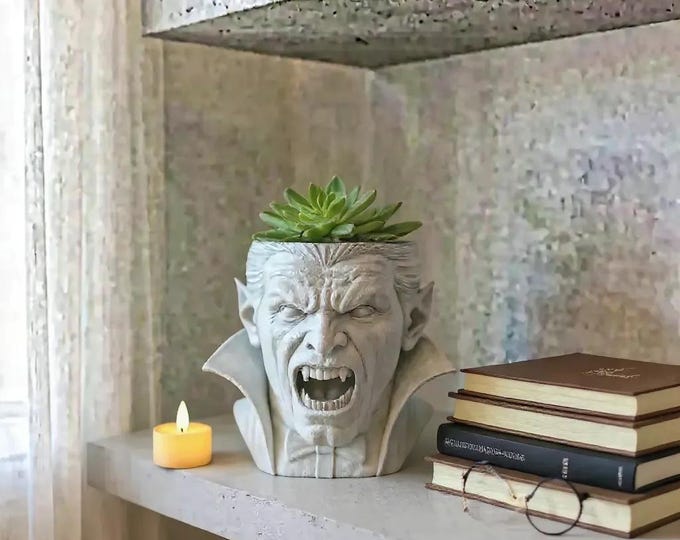 Vampire Succulent Planter: Gothic Halloween Decor, Eco-Friendly Plant Pot