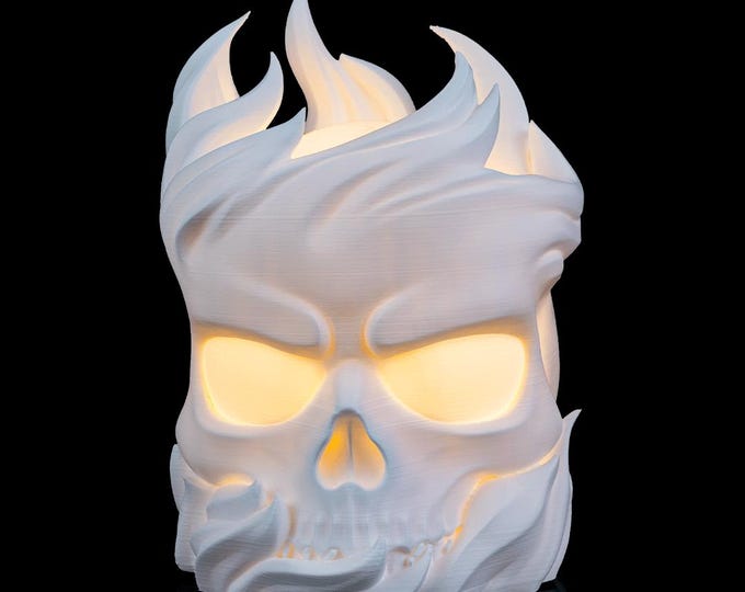 Flame Skull Lamp – Gothic 3D Printed Night Light, Halloween Desk Decor 5.36" Tabletop