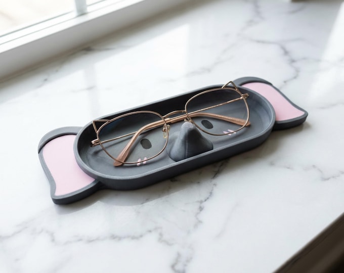 Elephant Glasses Holder 3D Printed Eyeglass Tray Cute Animal Desk Organizer Nightstand Catchall Gift