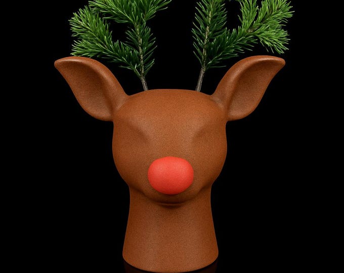 Reindeer Planter, Rudolph, Modern Christmas Home Decor, Holiday Vase
