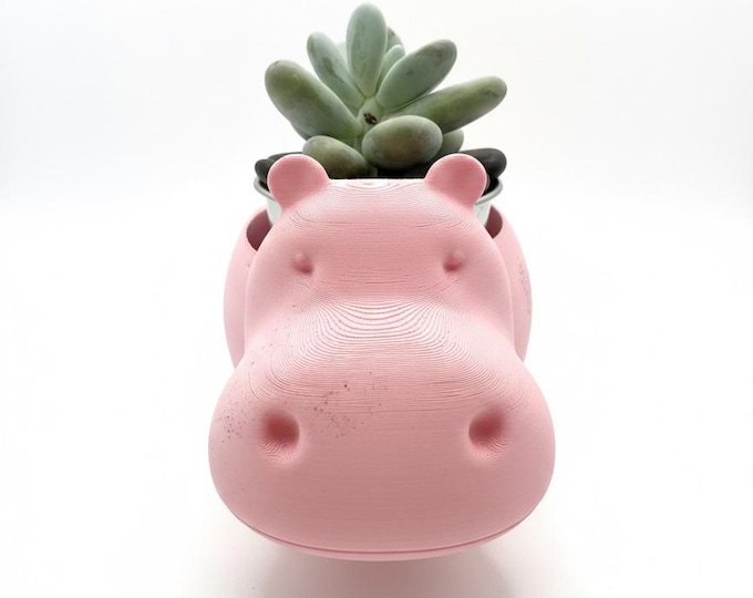 Hippo Succulent Planter – Kawaii Animal Plant Pot for Desk Decor, 3D Printed Cute Planter Gift