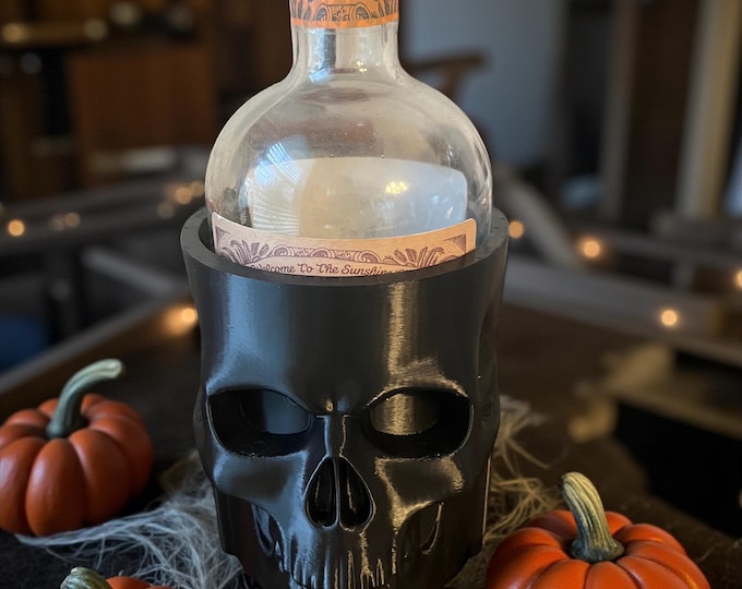 Skull Liquor Bottle Holder: Gothic Man Cave Decor