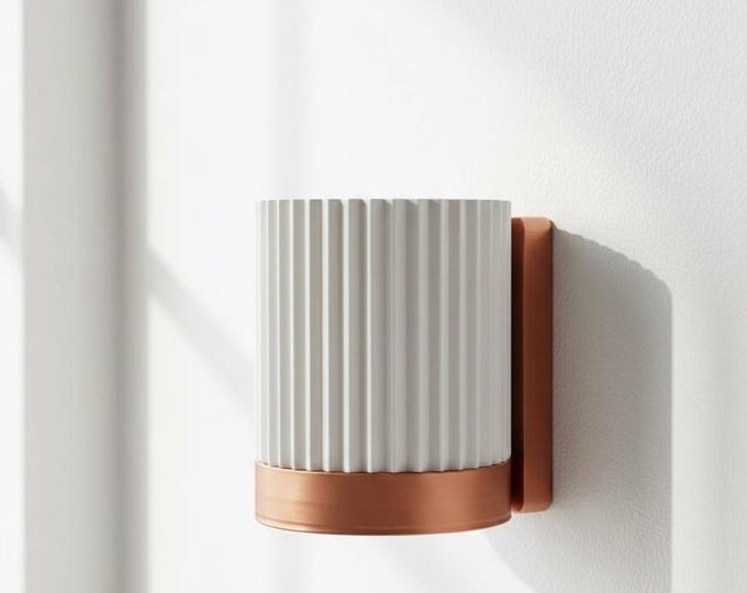 Wall Planter – Ribbed Modern 3D Printed Succulent Pot with Copper Base