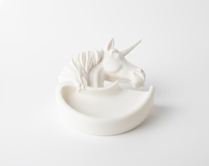 Unicorn Trinket Dish – Modern Minimalist Ring Holder, 3D Printed Jewelry Organizer for Vanity Decor