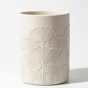 Uchwyt na szczotkę Japandi Ginkgo – organizer na biurko w stylu ceramicznym, minimalistyczny, botaniczny, skandynawski wystrój