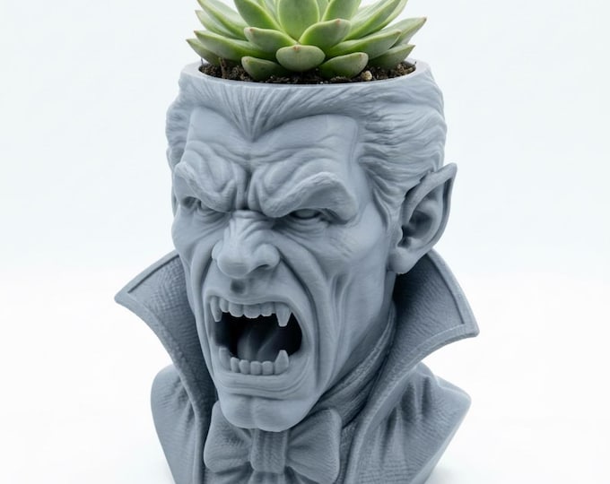 Vampire Head Planter – Gothic Succulent Pot, Halloween Plant Holder, 3D Printed Home Decor