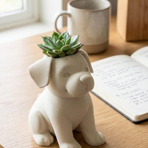 Dog Planter Vase, Puppy Succulent Pot, Air Plant Holder, Small Animal Planter, Desk Decor, Dog Lover Gift, Watertight PLA