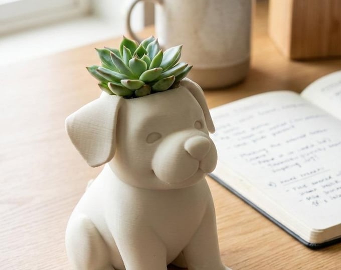Dog Planter Vase, Puppy Succulent Pot, Air Plant Holder, Small Animal Planter, Desk Decor, Dog Lover Gift, Watertight PLA