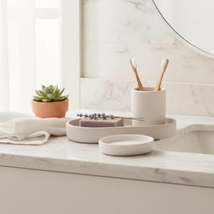 3D Printed Bathroom Organizer Set – 3-Piece Countertop Storage, Toothbrush & Toothpaste Holder, Minimalist Vanity Decor