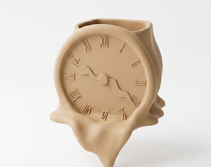 Melting Clock Vase – Surreal Roman Numeral Sculptural Flower Vase, 3D Printed PLA+