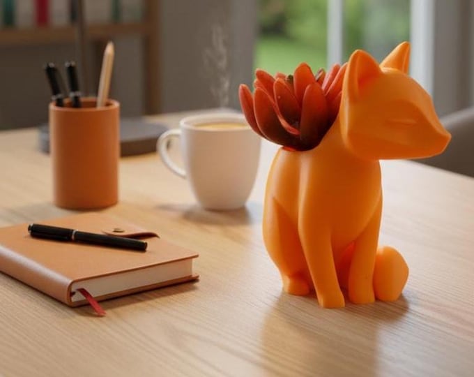 3D Printed Fox Succulent Planter – Desk Decor, Animal Plant Pot