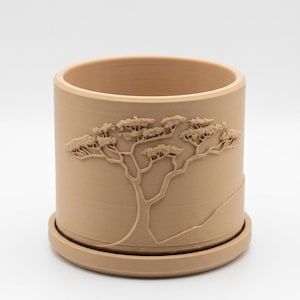 Vetplantenbak met boomontwerp – 3D-geprinte bureauplantpot met schotel