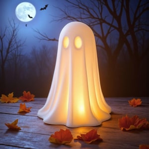 Cute Ghost Tea Light Holder, Halloween Candle Decor | LED Tealight Compatible Ghost Figurine