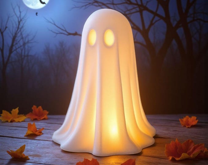 Cute Ghost Tea Light Holder, Halloween Candle Decor | LED Tealight Compatible Ghost Figurine