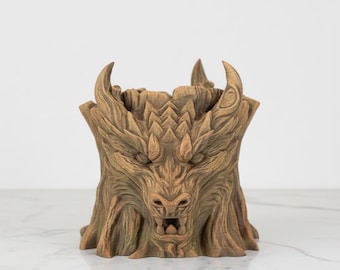 Dragon Tree Stump Planter – 3D Printed Fantasy Succulent Pot – Indoor Home Decor