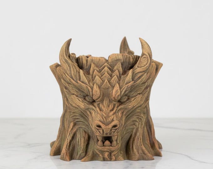 Dragon Planter 5 Inch – Fantasy Tree Stump Succulent Pot, Gothic Home Decor for Dragon Lovers