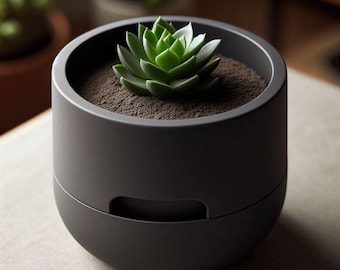 Self Watering Planter Pot | Modern 5&quot; Round Indoor Pot with Base | Succulent or Herb Planter | 12 Color Options | Minimal & Eco-Friendly