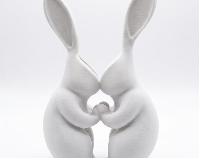3D Printed White Bunny Figurine – Kawaii Minimalist Desk Decor, PLA+ Animal Sculpture