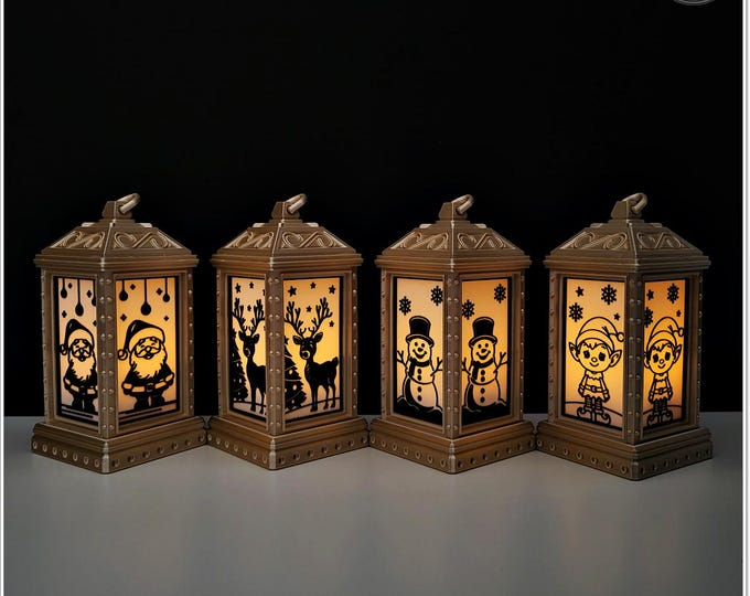 Rustic Bronze Christmas Lantern: Holiday Character Tealight Holder