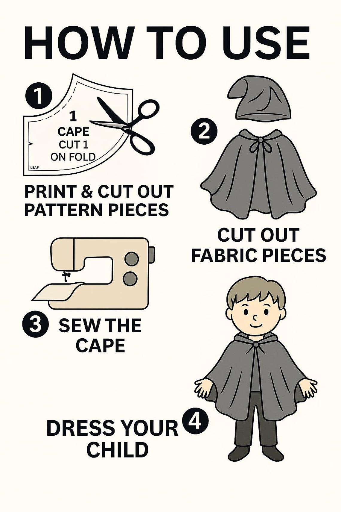 Wizard Capes Pattern Witch & Wizard Cape Sewing Pattern | Kids Halloween Cloak | 3–8 Years ...