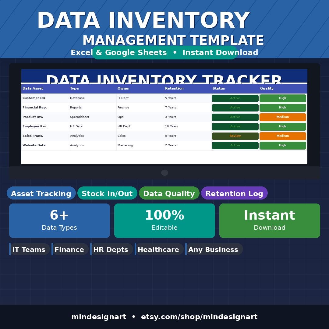 Data Management Data Inventory Sample Data Inventory Management Template, Excel & Google Sheets Tracker ...