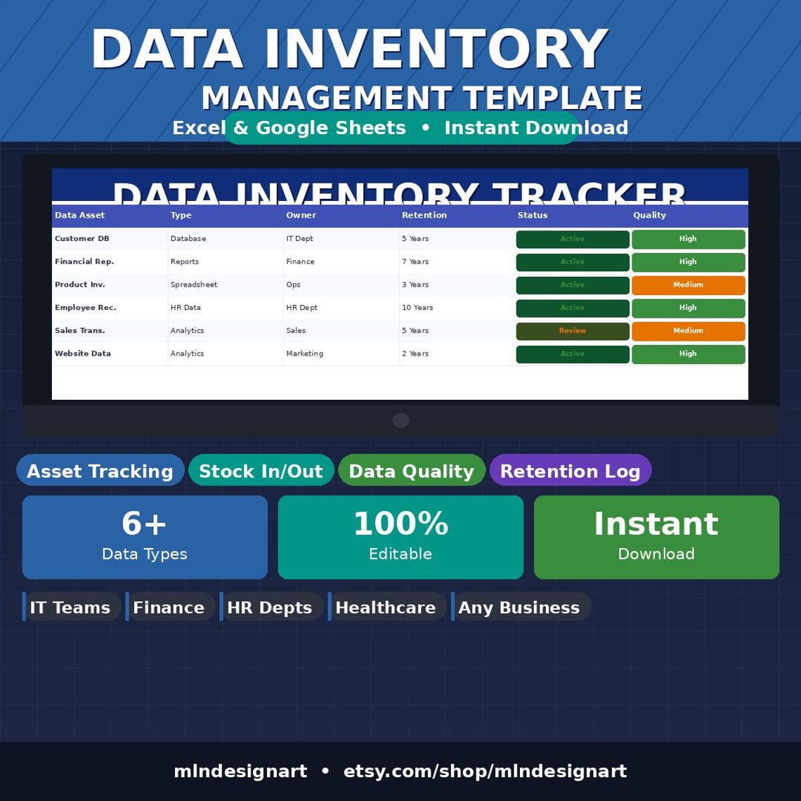 Data Inventory Management Template, Excel & Google Sheets Tracker ...