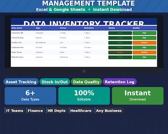 Data Inventory Management Template, Excel & Google Sheets Tracker (Instant Download)