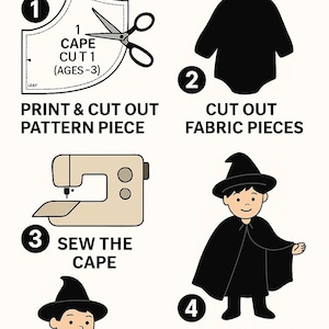Wizard Capes Pattern Witch & Wizard Cape Sewing Pattern | Kids Halloween Cloak | 3–8 Years ...