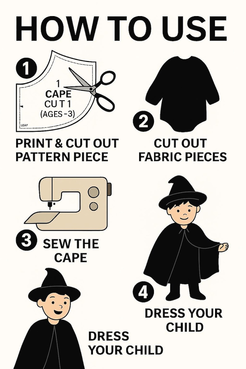 Wizard Capes Pattern Witch & Wizard Cape Sewing Pattern | Kids Halloween Cloak | 3–8 Years ...
