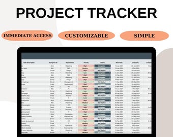 Project Tracker Template, Task Management Dashboard, Team Planner (Instant Download)