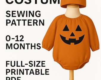 Pumpkin Baby Costume Sewing Pattern PDF | Infant Halloween Outfit | 0–12 Months DIY Romper