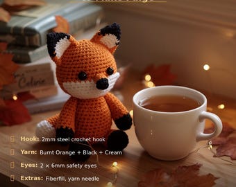 Crochet Fox Amigurumi Pattern, Beginner Friendly PDF Download, Reading Fox Stuffed Toy, Cute Animal Doll, Step by Step Instructions