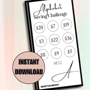 Alphabet Savings Challenge Printable Bundle Fun 3in x 6in Cash Stuffing Trackers for Easy Savings Includes FREEBIES Save over 3500 Dollars