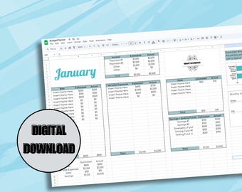 Monthly Budget Planner Spreadsheet: Personal Finance Tracker (Digital Download)