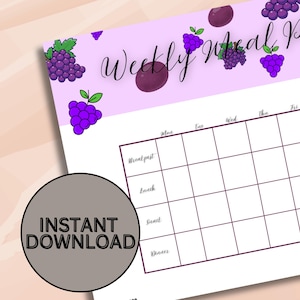 Digital Meal Prep Planner Weekly Menu Grocery Shopping Weekly Meal Planner Printable Meal Prep Meal Plan Easy Meals Grape Theme
