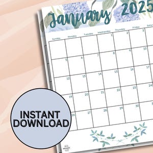 2025 Monthly Calendar Printable: Elegant Floral Design (Digital Download)