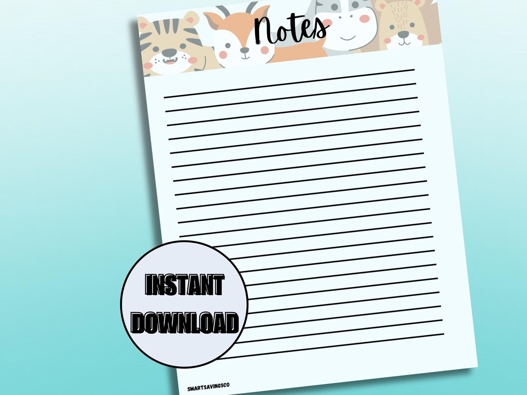 Fun Animal Note Pad Animal Theme Printable Notepad: Daily Journal, Easy Planning (digital ...