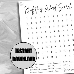 Budgeting Word Search Puzzle: Savings Challenge (Printable PDF)