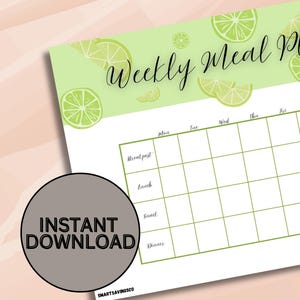 Digital Meal Prep Planner Weekly Menu Grocery Shopping Weekly Meal Planner Printable Meal Prep Meal Plan Easy Meals Lime Theme