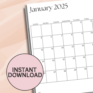 2025 Monthly Calendar Printable: Elegant Portrait Layout (Digital Download)