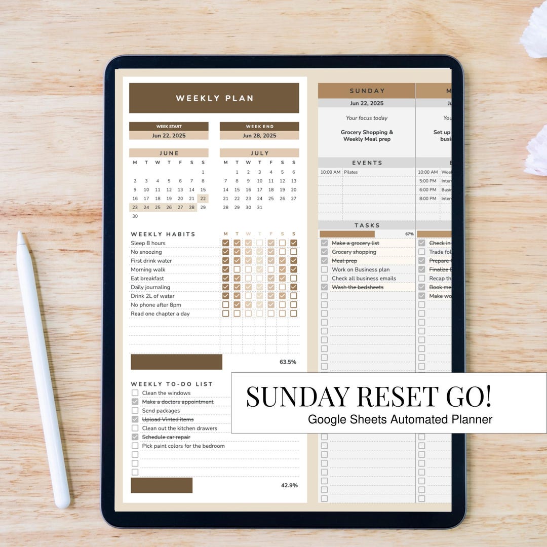 Sunday Reset Digital Planner | Weekly Google Sheets Routine Tracker ...