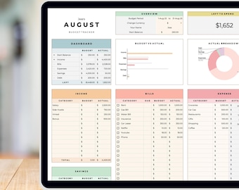 Hoja de cálculo de presupuesto de Google Sheets / Seguimiento de gastos / Planificador de presupuesto y ahorros mensuales