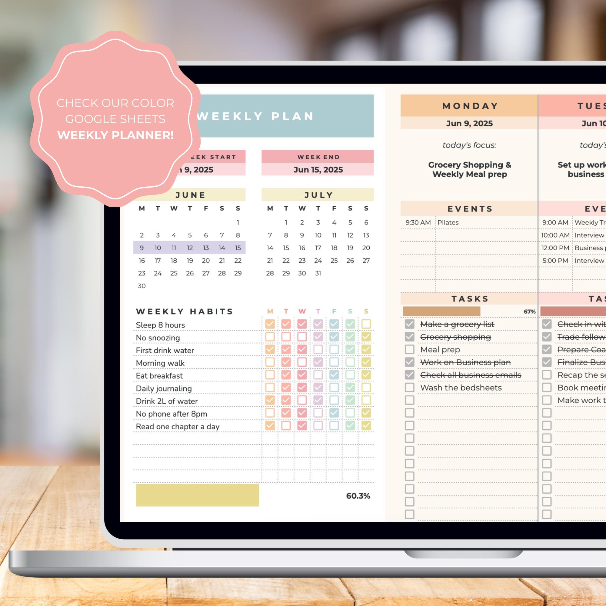 Weekly Planner Google Sheets Template: Pink Feminine Productivity, to ...