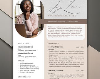 Professional Resume Template for Women | Neutral Brown Beige | 1–2 Page CV + Cover Letter + References | ATS-Friendly | Boss Babe Design