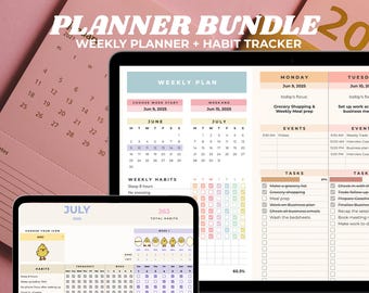Digital Planner Bundle | Colorful Weekly Planner & Habit Tracker Google Sheets | Organize Your Life, Productivity Template, to-do-list