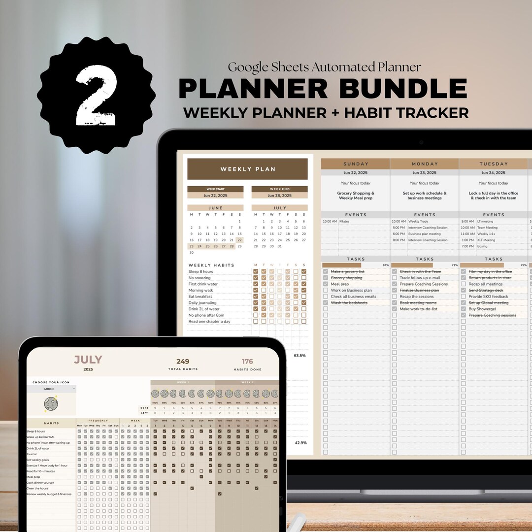 Bundle Weekly Planner + Habit Tracker Google Sheets | ADHD Productivity ...