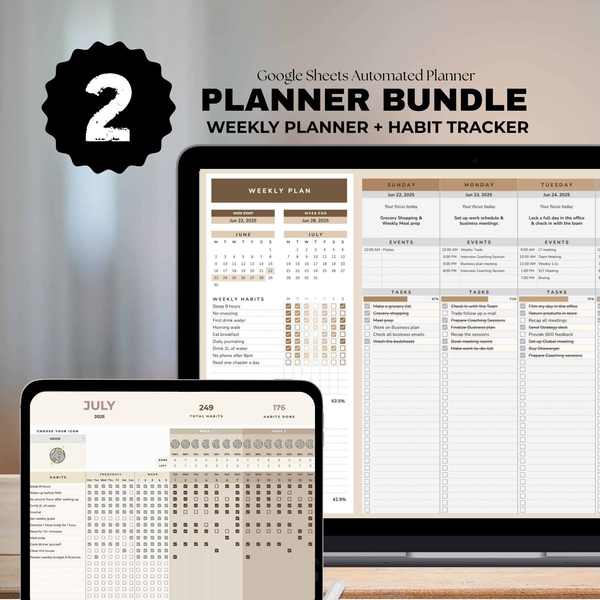 Bundle Weekly Planner + Habit Tracker Google Sheets | ADHD Productivity ...