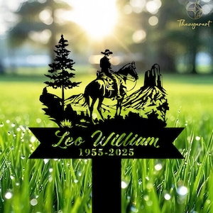 Estaca de metal memorial personalizada para cowboy, marcador de túmulo personalizado, estaca de metal, placa de condolências, estaca de lembrança, estaca para área externa, presente de perda